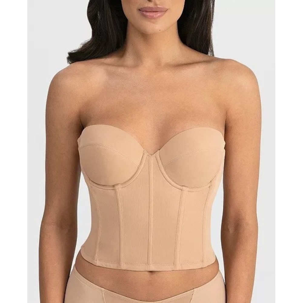 DOMINIQUE Brie Backless Strapless Ribbed Bustier Bra 6380 Mocha 36D Wedding NEW